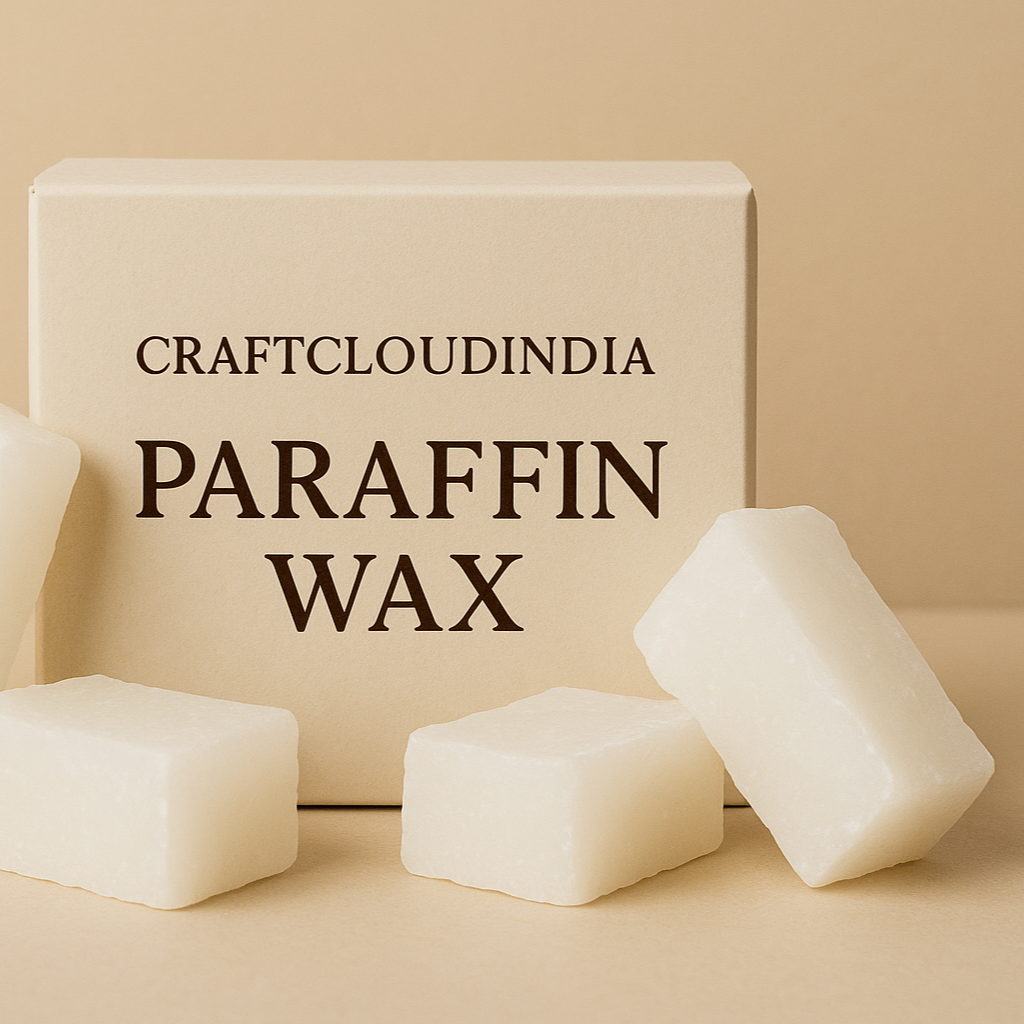Paraffin wax blocks with a box labeled 'CraftCloudIndia' on a beige background
